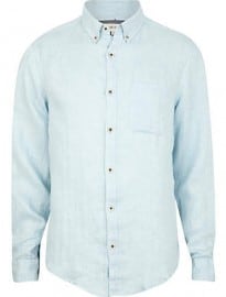 River Island Pale Blue Linen Long Sleeve Shirt