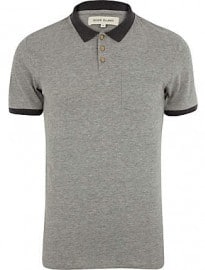 River Island Grey Contrast Trim Polo Shirt