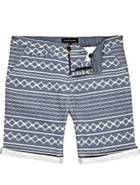 River Island Blue Aztec Stripe Turn Up Shorts