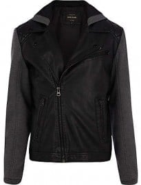 River Island Black Jersey Sleeve Hooded Biker Jacket