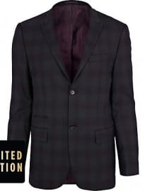 River Island Navy Check Skinny Suit Jacket