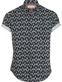 River Island Blue Tribal Print Short Sleeve Shirt