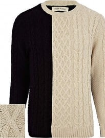 River Island Ecru Colour Block Cable Knit Jumper