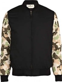 River Island Black Bellfield Camo Sleeve Bomber Jacket