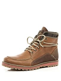 River Island Brown Contrast Panel Worker Boots