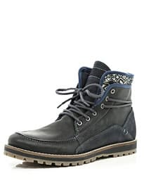 River Island Navy Contrast Panel Worker Boots