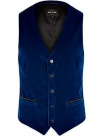 River Island Cobalt Blue Velvet Waistcoat