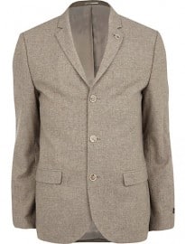 River Island Oat Brown Skinny Suit Jacket