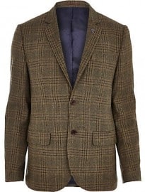 River Island Green Check Wool-blend Slim Suit Jacket