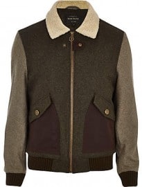 River Island Khaki Colour Block Wool-blend Bomber Jacket