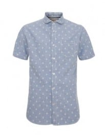 New Look Light Blue Chambray Anchor Print Short Sleeve Shirt