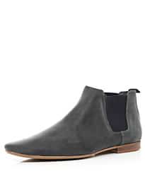 River Island Grey Leather Pointed Chelsea Boots