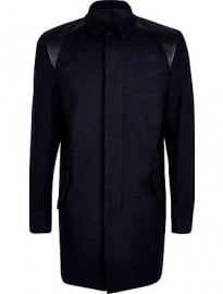 River Island Navy Life Of Tailor Leather-look Panel Coat