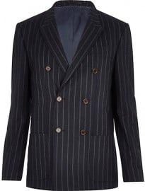 River Island Navy Pinstripe Double Breasted Blazer