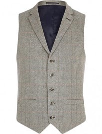 River Island Light Grey Smart Check Waistcoat