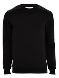 River Island Black Leather-look Shoulder Patch Sweatshirt
