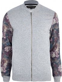 River Island Grey Marl Floral Sleeve Bomber Jacket