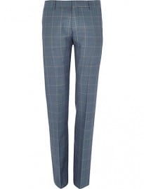 River Island Blue Check Slim Suit Trousers