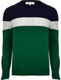 River Island Green Colour Block Stripe Jumper