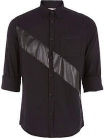 River Island Black Pu Panel Oxford Shirt