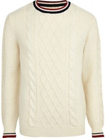River Island Ecru Cable Knit Cricket Jumper