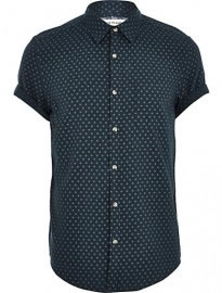 River Island Dark Green Polka Dot Short Sleeve Shirt