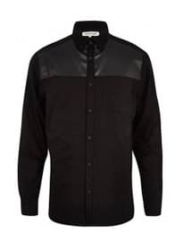 River Island Black Leather-look Yoke Oxford Shirt