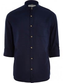River Island Navy Blue Grandad Shirt