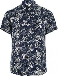 River Island Navy Bellfield Floral Print Shirt