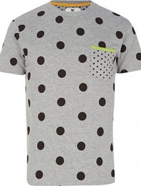 River Island Grey Bellfield Mixed Polka Dot T-shirt
