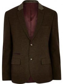 River Island Khaki Tweed Contrast Lapel Blazer