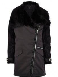 River Island Black Faux Fur Trim Parka