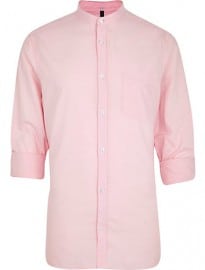 River Island Pink Grandad Collar Oxford Shirt