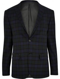 River Island Dark Blue Tartan Blazer