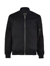 River Island Navy Blue Twill Bomber Jacket