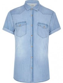 River Island Light Wash Short Sleeve Denim Shirt