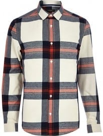River Island Cream Check Long Sleeve Shirt