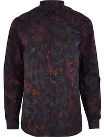 River Island Brown Floral Print Long Sleeve Shirt