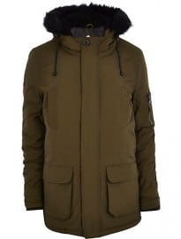 River Island Khaki Bellfield Fur Trim Parka