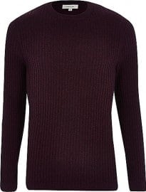 River Island Red Ribbed Long Sleeve Crew Neck Jumper