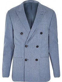 River Island Blue Premium Double Breasted Slim Blazer