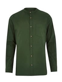 River Island Green Long Sleeve Grandad Shirt