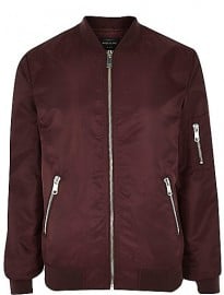 River Island Dark Red Nylon Zip Through Bomber Jacket