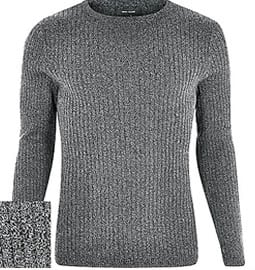 River Island Grey Cotton Ribbed Long Sleeve Jumper