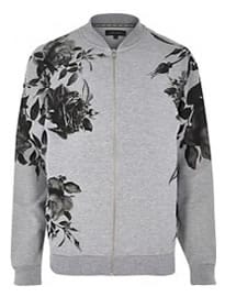 River Island Grey Floral Placement Print Bomber Jacket