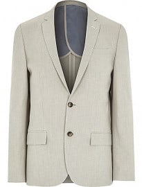 River Island Ecru Textured Linen-blend Slim Blazer