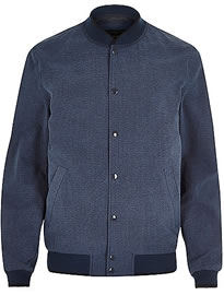 River Island Blue Seersucker Textured Bomber Jacket