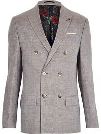River Island Grey Linen-blend Double Breasted Blazer