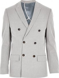 River Island Grey Smart Double Breasted Slim Blazer