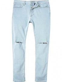 River Island Light Ripped Knee Sid Skinny Stretch Jeans